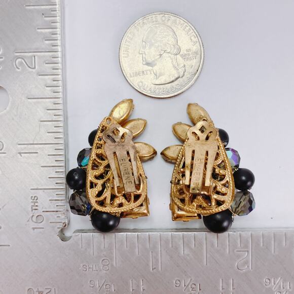 VTG Signed Eugene Vaseline Uranium Glass Earrings Mid Century 1950s Clip On - Picture 10 of 11